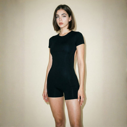 Enterito Deportivo Gabriela corto Espalda abierta sin mangas Negro