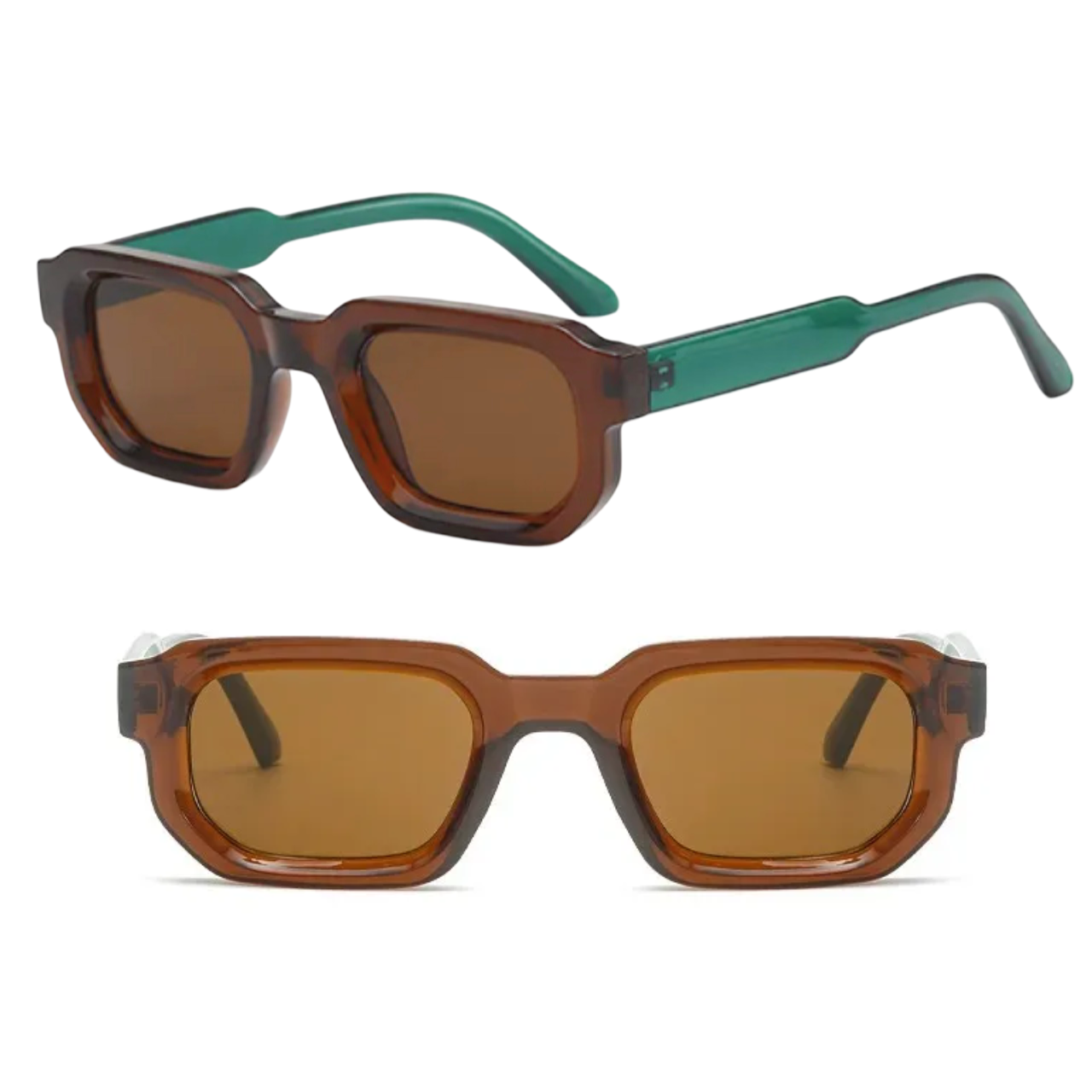 Lentes Gafas De Sol Retro Rectangular Marrón Verde Unisex