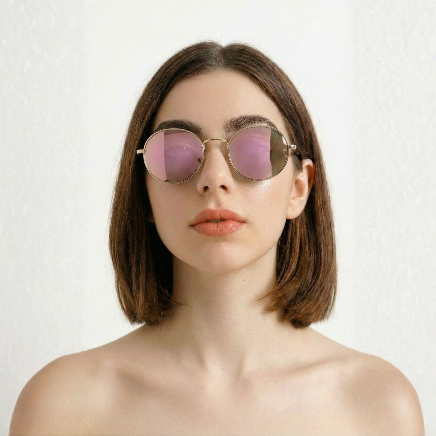 Gafas Lentes de Sol Retro Vintage Redondas Rosa Espejo