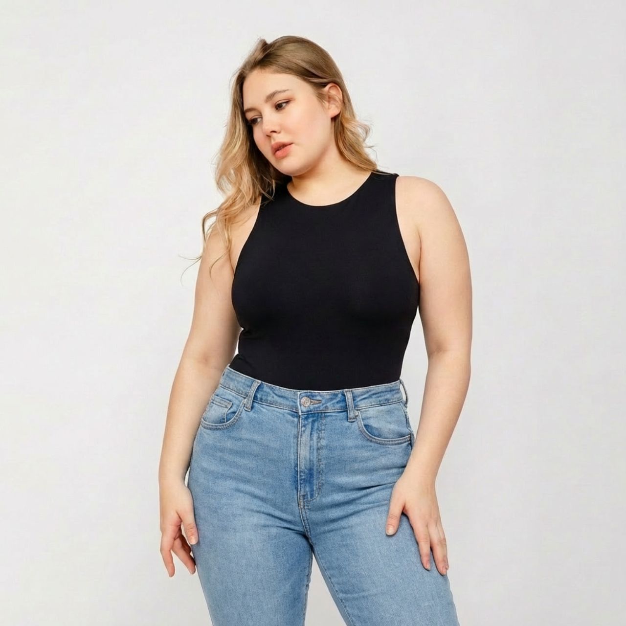 Body sin Mangas Cuello Redondo Mujer Negro