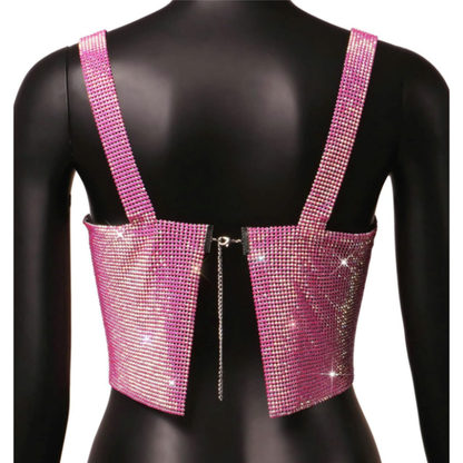 Crop Top Halter Metalizado con Diamantes Púrpura