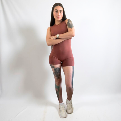 Enterito Deportivo Corto sin mangas Espalda abierta Chocolate