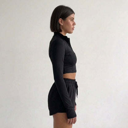 Top Peto Deportivo manga larga cuello alto con cierre