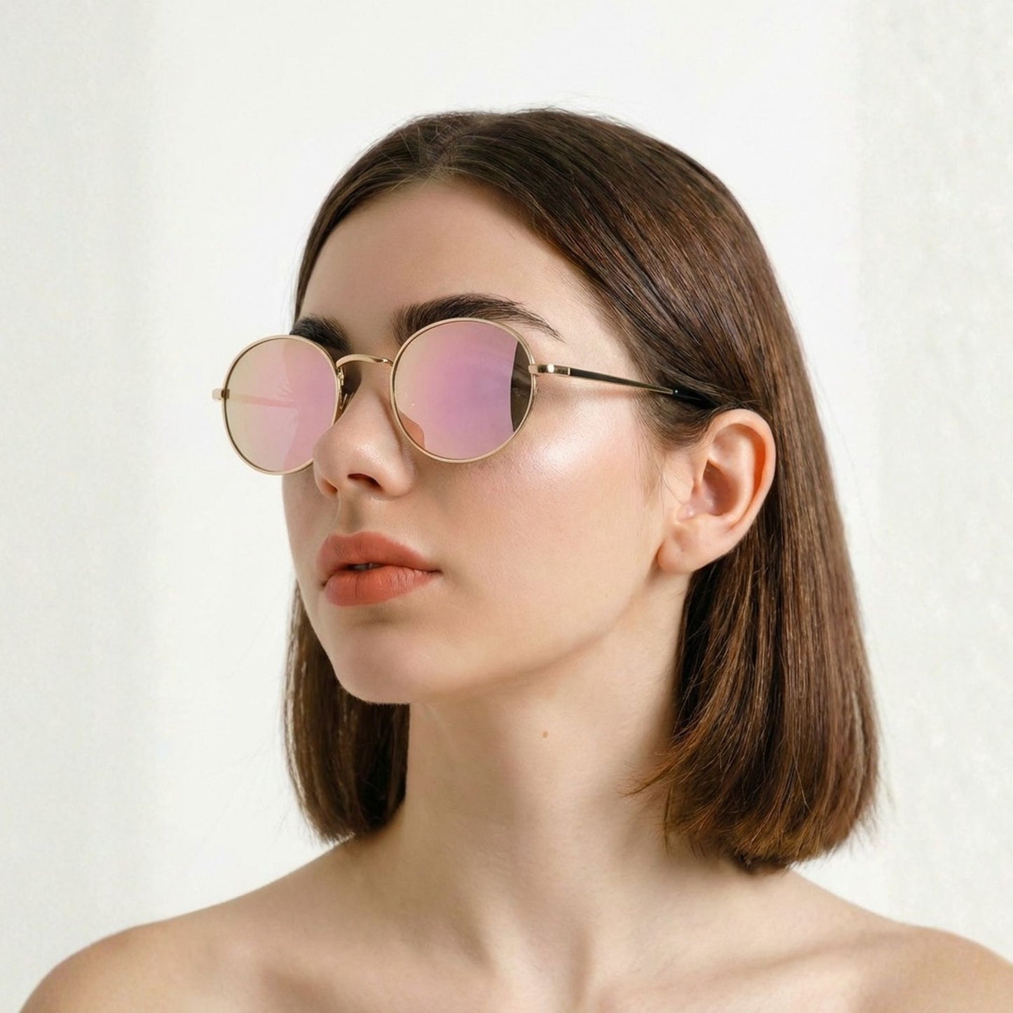 Gafas Lentes de Sol Retro Vintage Redondas Rosa Espejo