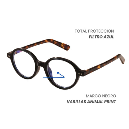 Lentes Armazón Óptico Filtro Azul Retro  Hailey Negro