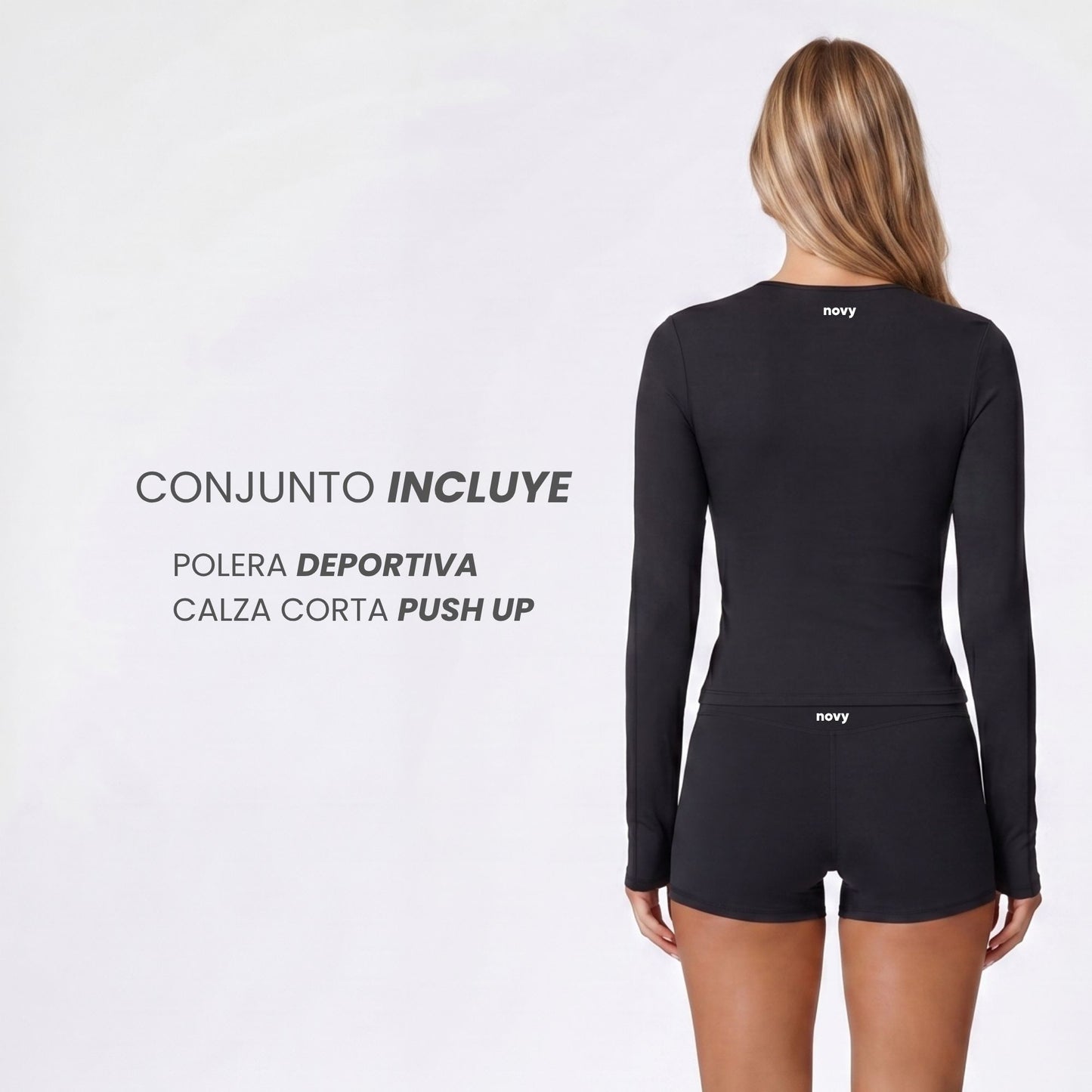 Conjunto deportivo Top Manga Larga y Calza Corta Push Up