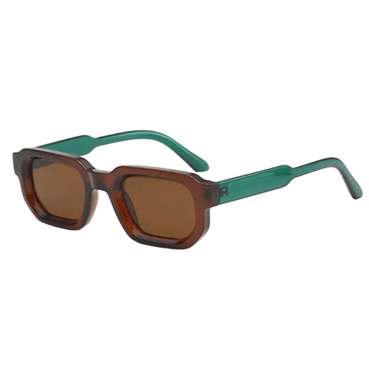 Lentes Gafas De Sol Retro Rectangular Marrón Verde Unisex