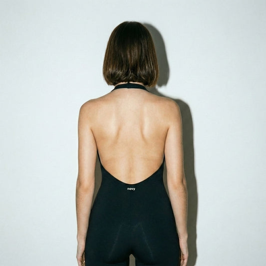 Enterito Deportivo Halter corto Espalda Abierta Negro