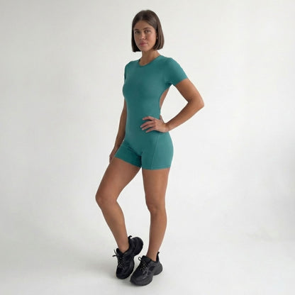 Enterito Deportivo corto Espalda abierta manga corta Verde Agua