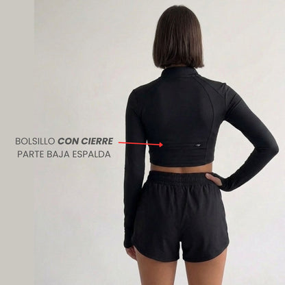 Top Peto Deportivo manga larga cuello alto con cierre