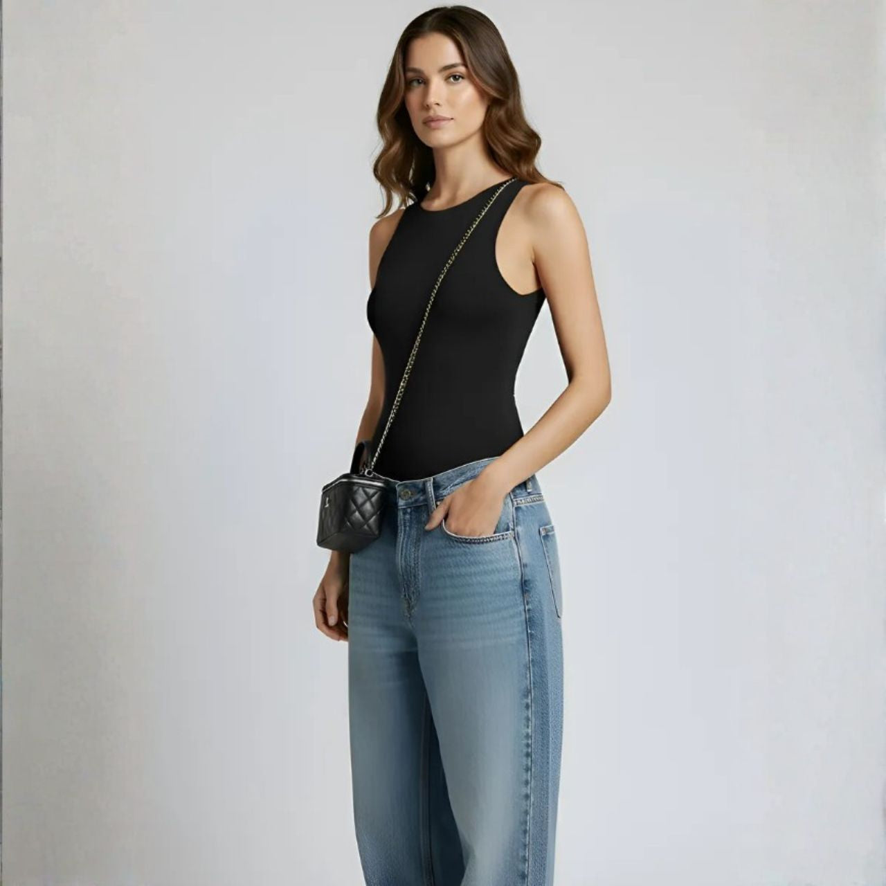 Body sin Mangas Cuello Redondo Mujer Negro