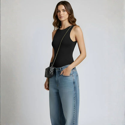 Body sin Mangas Cuello Redondo Mujer Negro