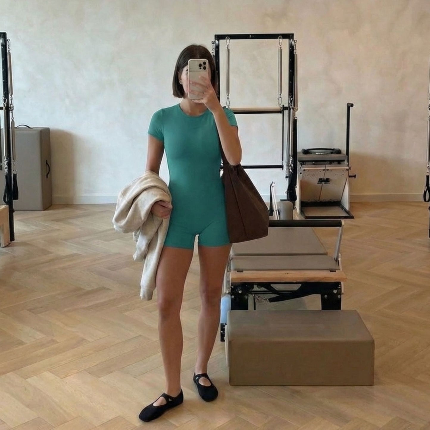 Enterito Deportivo corto Espalda abierta manga corta Verde Agua