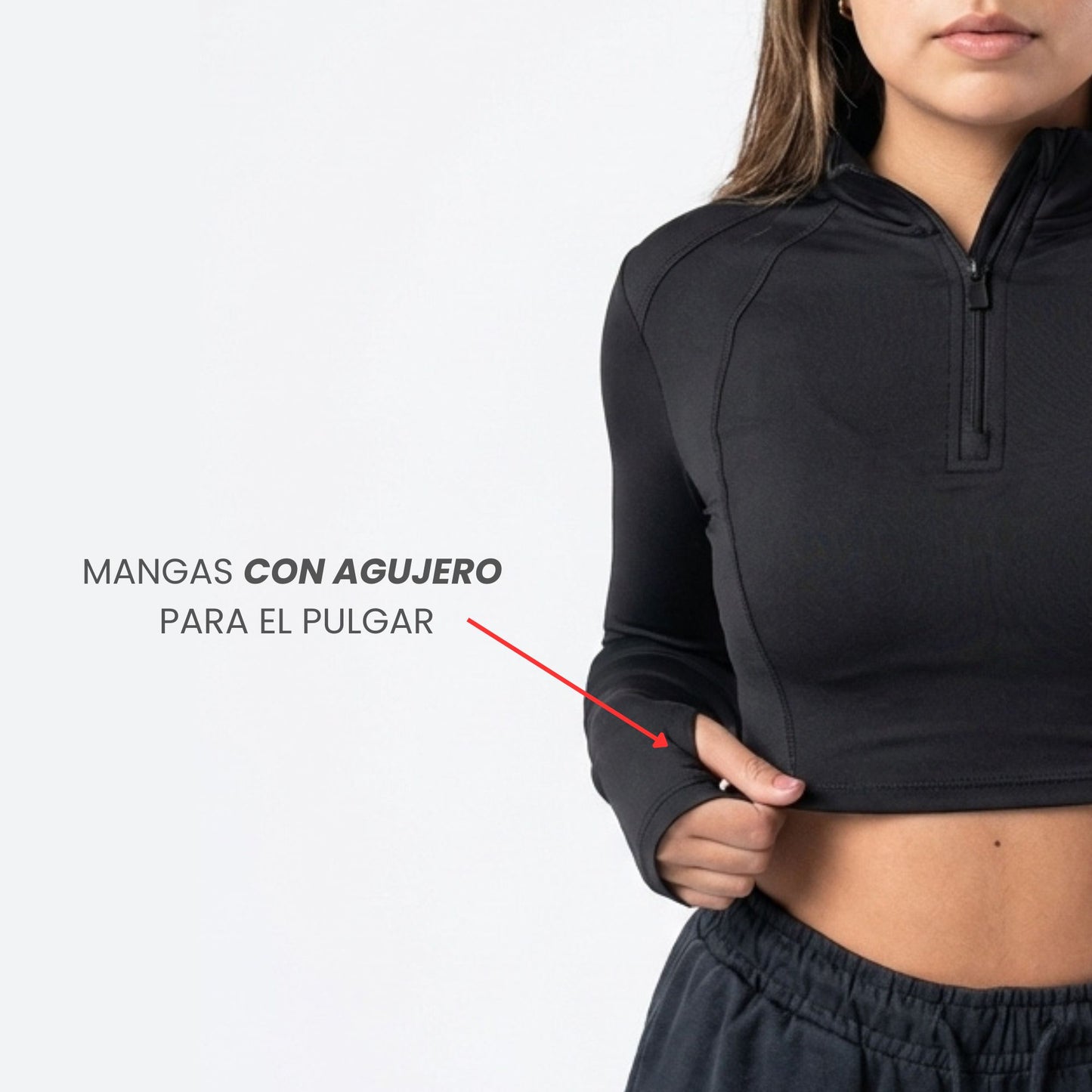 Top Peto Deportivo manga larga cuello alto con cierre