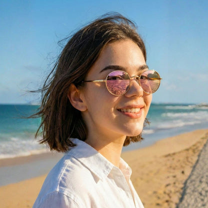 Gafas Lentes de Sol Retro Vintage Redondas Rosa Espejo