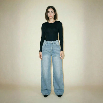 Body Manga Larga Cuello Redondo Mujer Negro