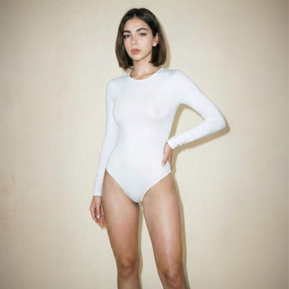 Body Manga Larga Cuello Redondo Mujer Blanco