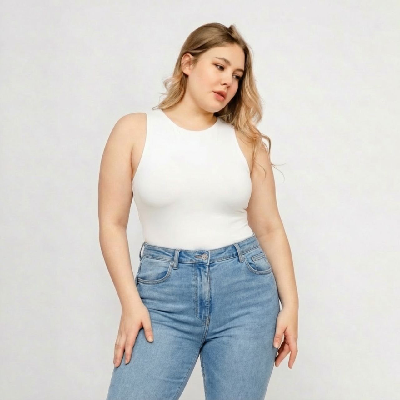 Body sin Mangas Cuello Redondo Mujer Blanco