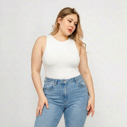 Body sin Mangas Cuello Redondo Mujer Blanco