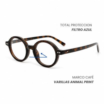 Lentes Armazón Óptico Filtro Azul Retro  Hailey Animal Print